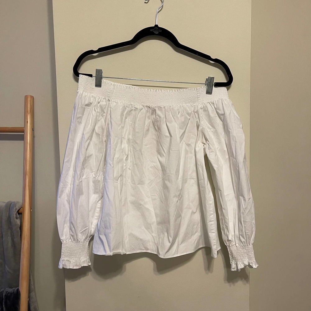 Loft White Off the Shoulder Blouse Size Petite Large - Picture 2 of 7